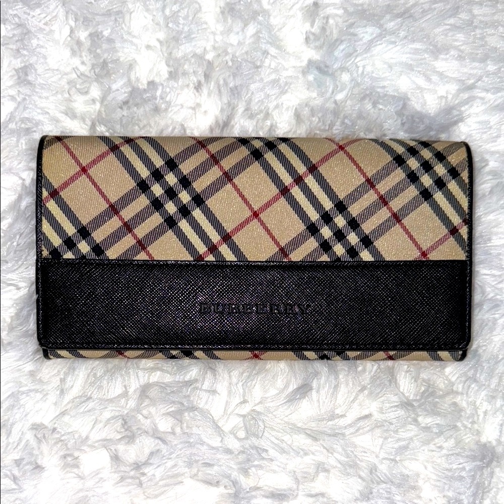 Burberry Classic Checkered Wallet With Black Leather Accent and Interior